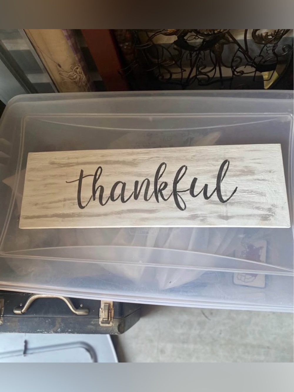 Hobby Lobby White and Black "thankful" Wood Sign 19.5”x7”